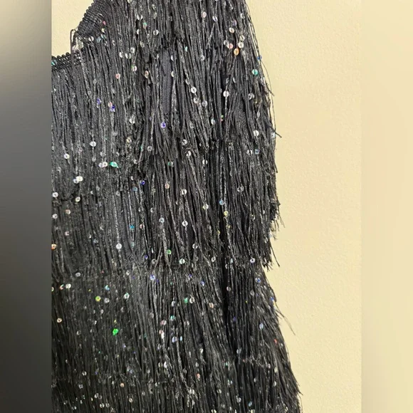 Vintage Vassarrette Black Beaded Sequin Fringe Dress Sz 38 S Small - Picture 3 of 5